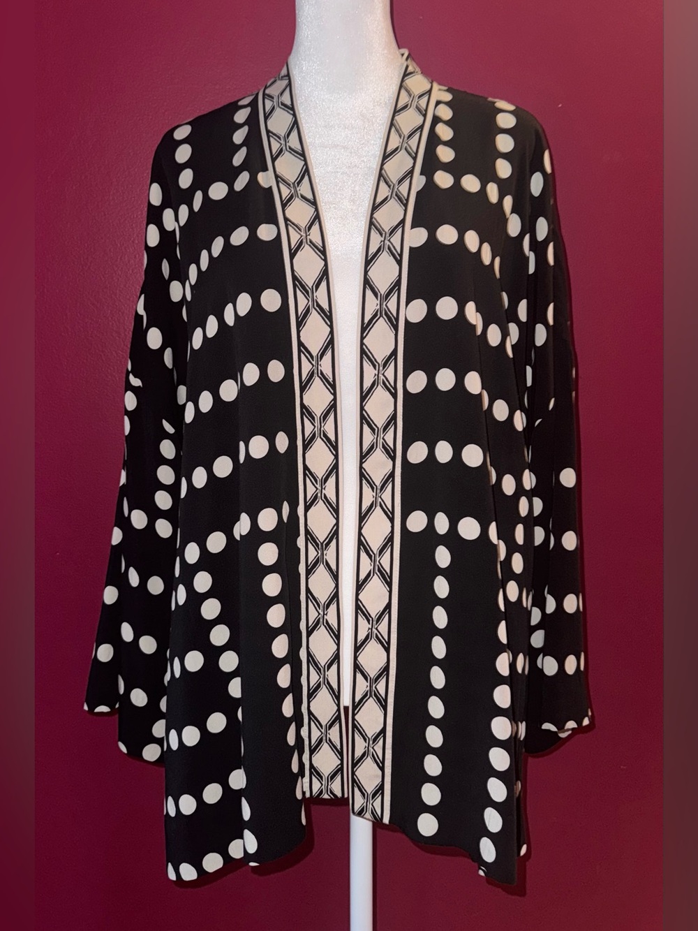 Chico's L/XL Black and White Dot Open-Front Cardigan